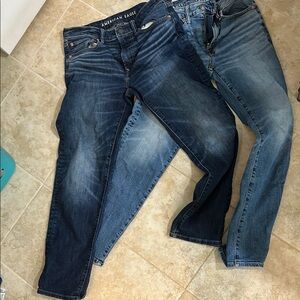 American Eagle Outfitters Blue Slim Jeans with Distressed Details